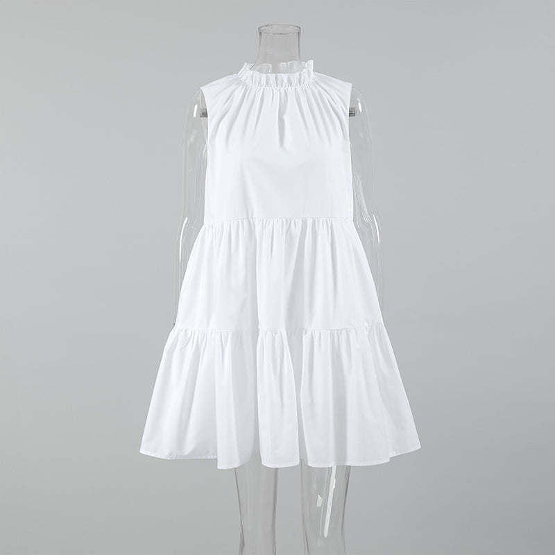 White Bow Lace-Up Elegant Loose Short Dress