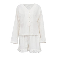 Beige Long Sleeve Shirt &amp; High Waist Shorts Two-Piece Set