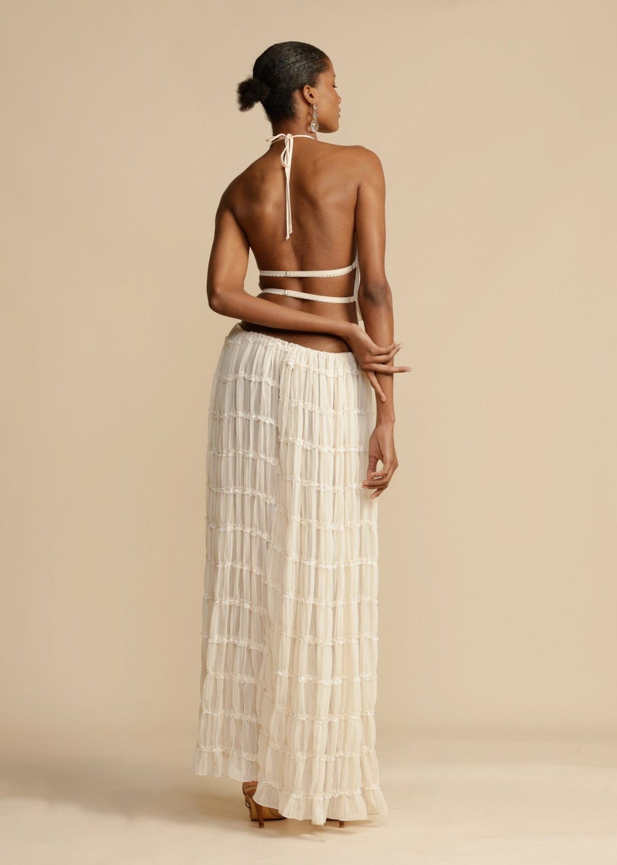 Backless Lace-Up Halterneck Sling Top Set
