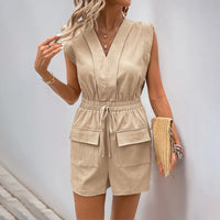 Tied V-Neck Solid Color Summer Romper