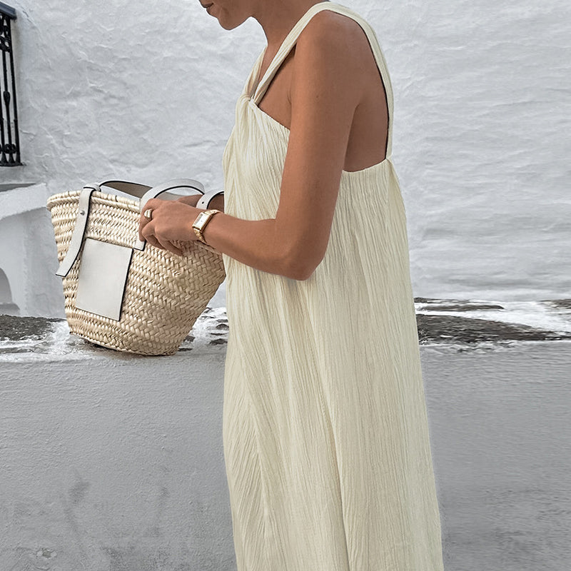 Beige Sleeveless Halter Beach Casual Dress