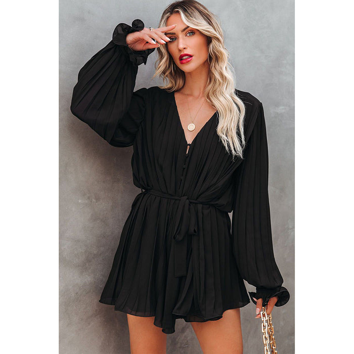 Autumn Lace-Up Waist V-Neck Jumpsuit