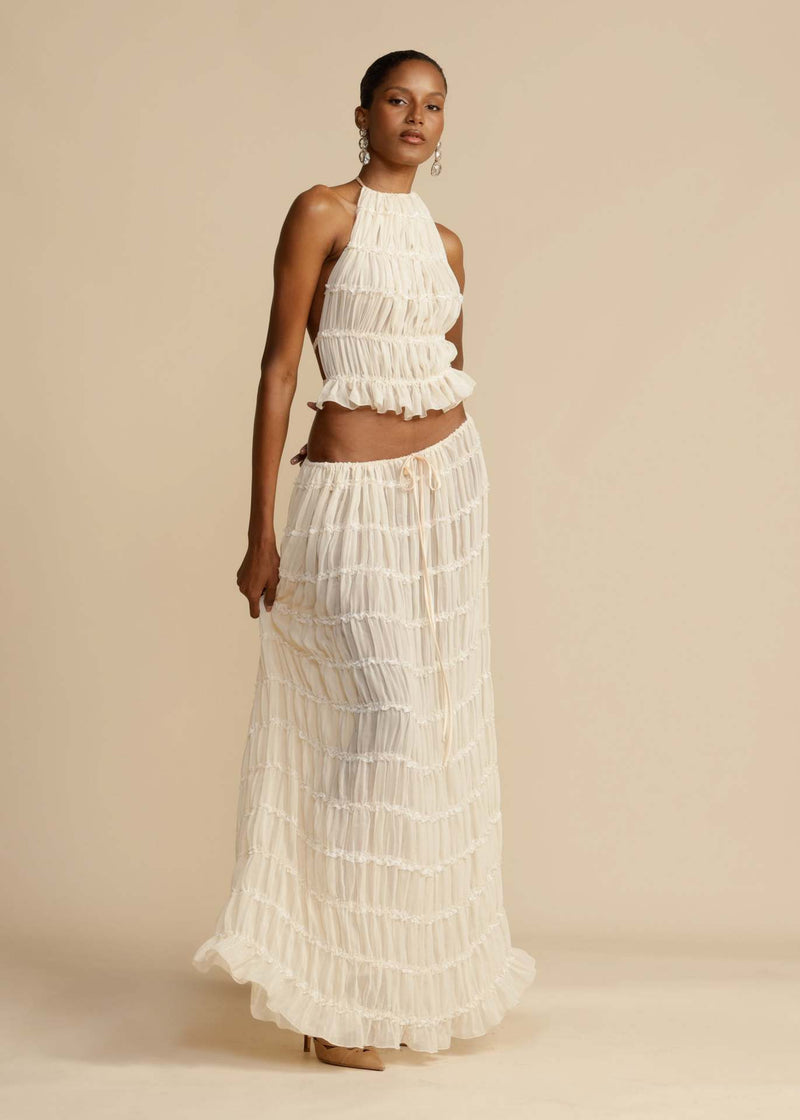 Backless Lace-Up Halterneck Sling Top Set