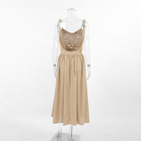 French Cotton Linen High-Waist Maxi Dress