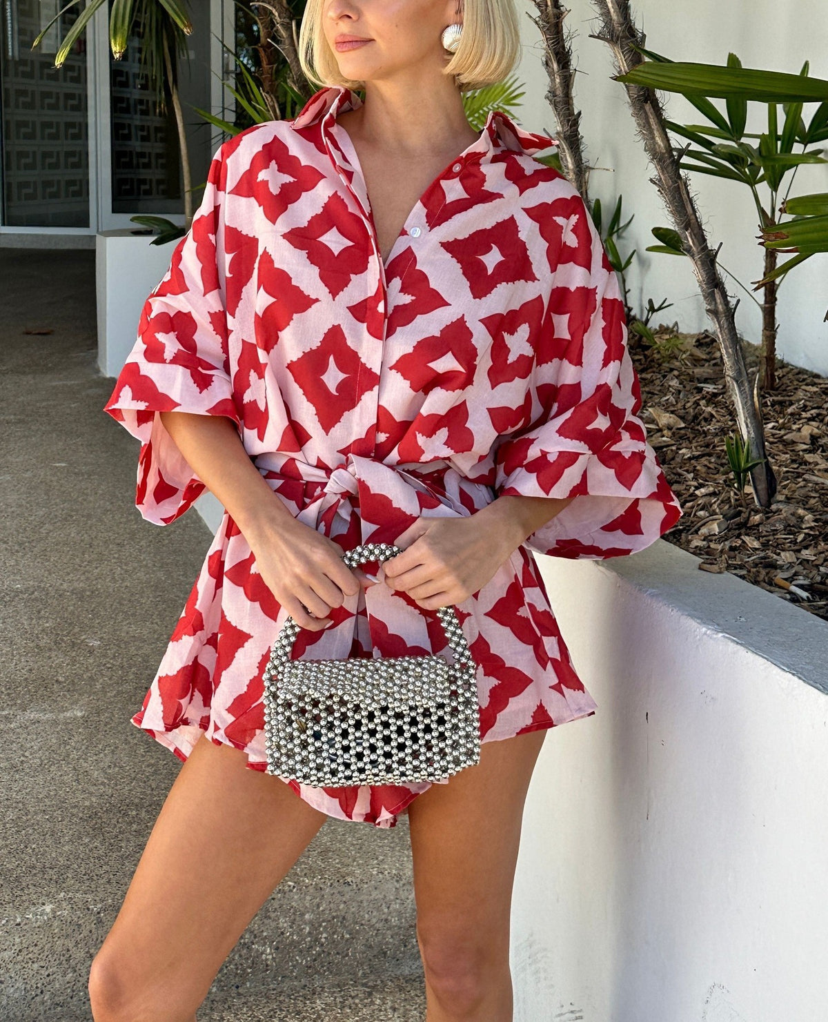 Printed Lace-Up Casual Jumpsuit