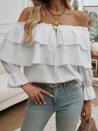 Loose Pleating Off-Shoulder Bishop Sleeves Top