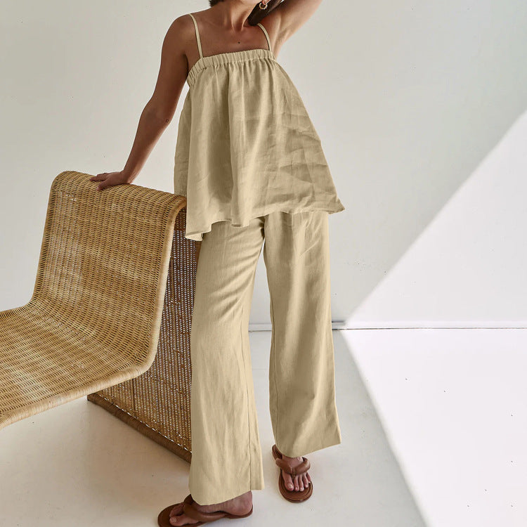Puffy Camisole and Wide-Leg Pants Set