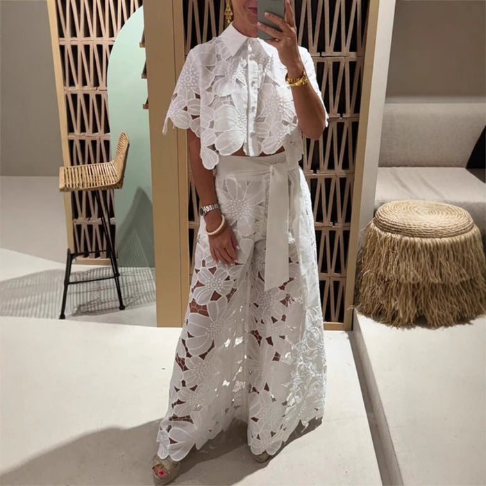 Floral Cutwork Embroidered Shirt &amp; Pants Set