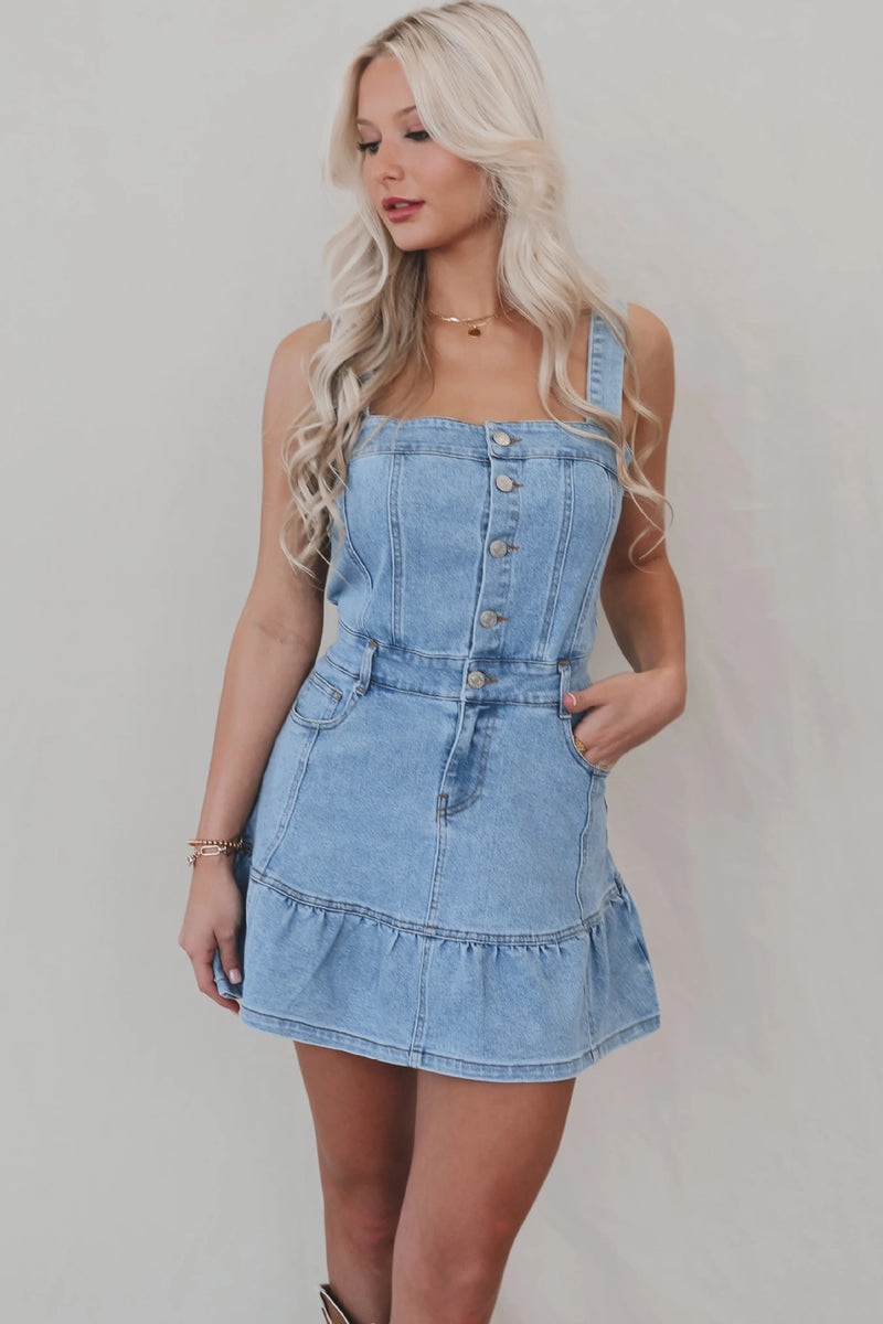 Chic Denim Suspender Bodycon Dress