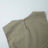 Round Neck Linen Vest &amp; Pleated Skirt Set