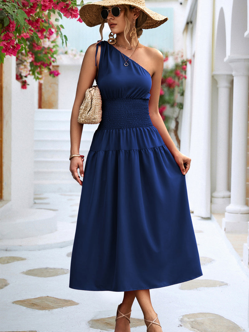 Summer Women Clothing Shoulder Smocking Dress