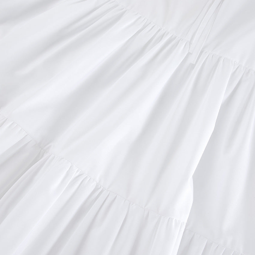 White Bow Lace-Up Elegant Loose Short Dress