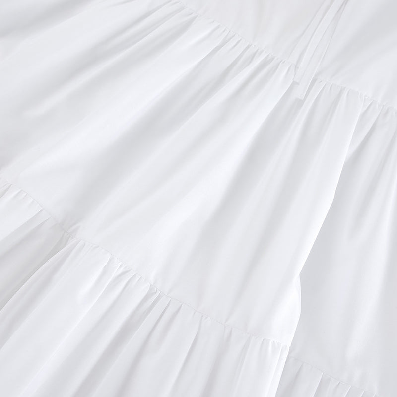 White Bow Lace-Up Elegant Loose Short Dress