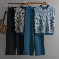Sleeveless Striped Knit Top &amp; Wide-Leg Pants Two-Piece Set