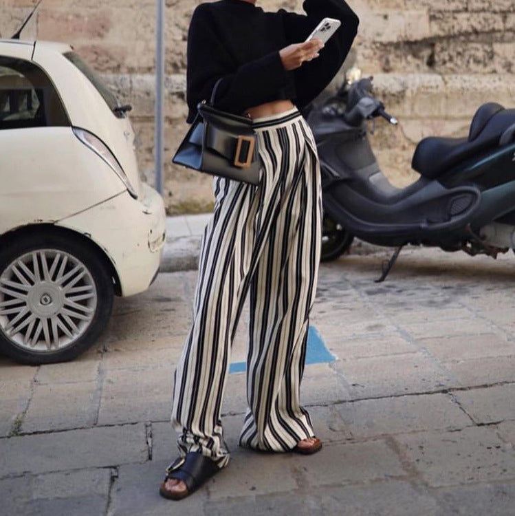 Striped Wide-Leg High-Waist Trousers