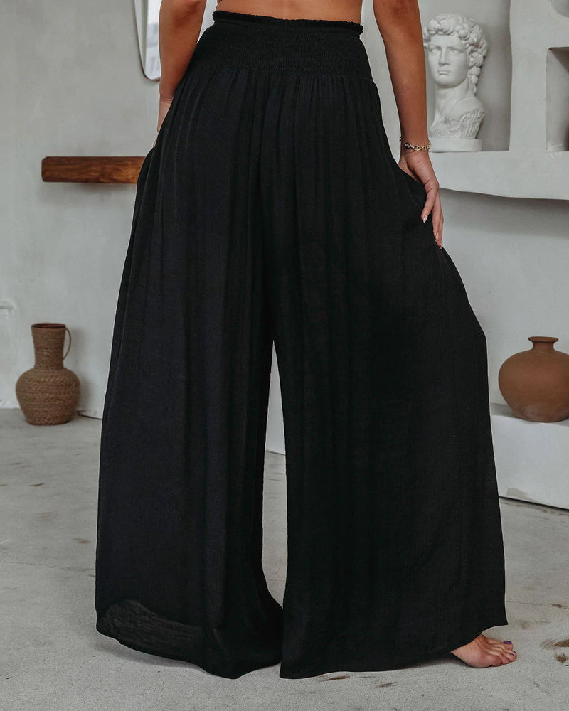 Cotton Wide Leg Elastic Waist Pants