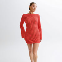 Spring Summer Beach Dress Women Solid Color Sexy Knitted Beach Bikini Swimsuit Blouse Sun Protective Clothing