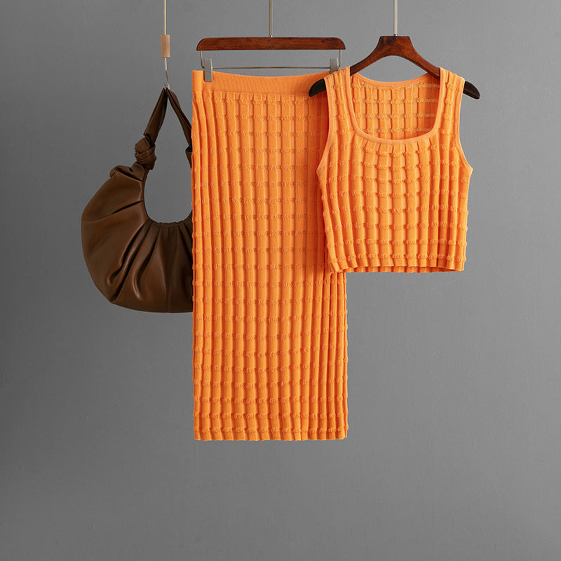 Knit Sleeveless Vest and skirt Set