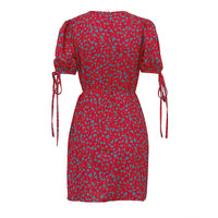 Floral Summer Round Neck Short Sleeves Lace-Up Slimming Dress