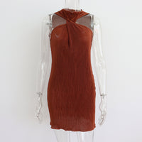 Off-Shoulder Twisted Pleated Short Dress