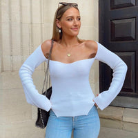 Off-Shoulder Ribbed Knit Sweater