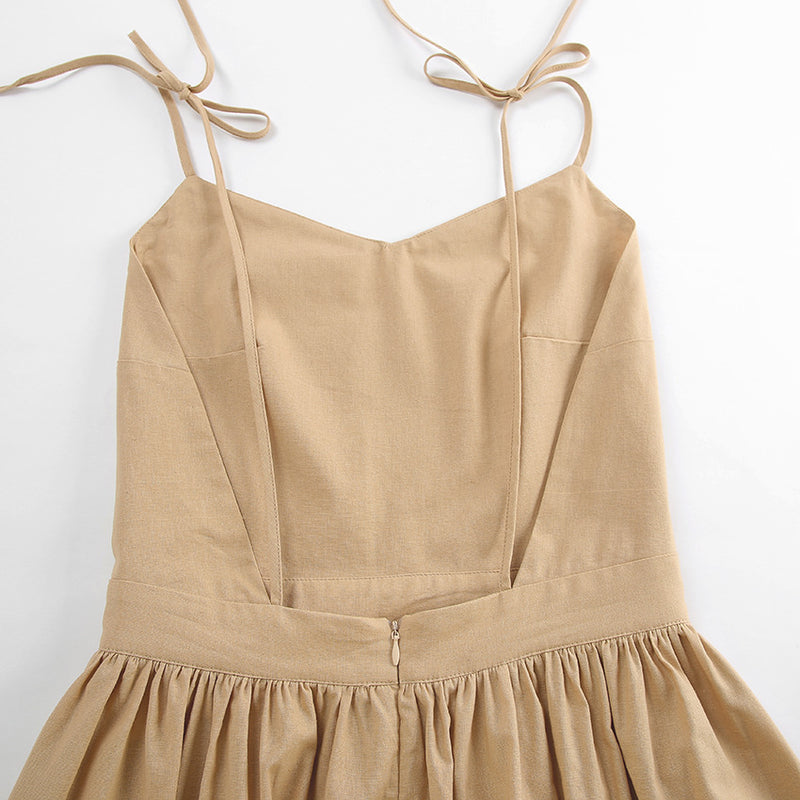French Cotton Linen High-Waist Maxi Dress