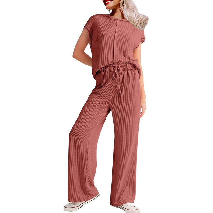 3/4 Sleeve Shirt &amp; Wide-Leg Pants Two-Piece Set