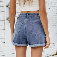 Women Clothing Washed Cherry Embroidery Denim Shorts Pants