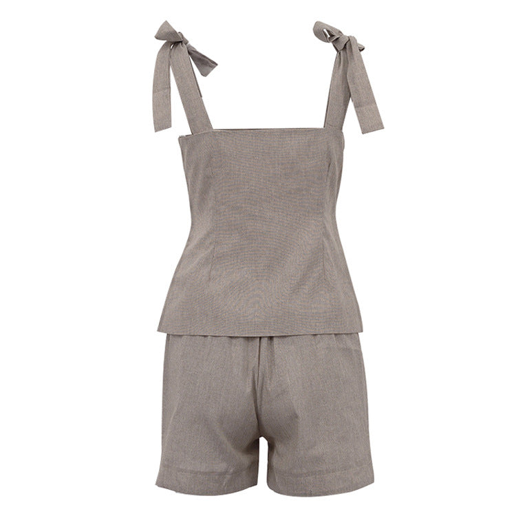 Cotton Bow Strap Top &amp; Shorts Set