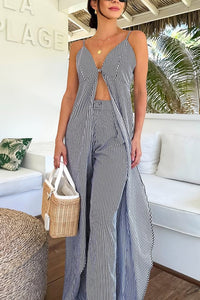 Striped Spaghetti Strap Top &amp; Wide Leg Pants Set