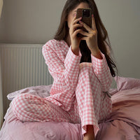 Comfort Casual Pattern Women Collared Long Sleeve Shirt Loose Wide Leg Pants Two Piece Sets