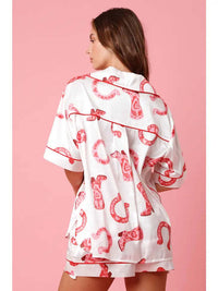 Spring Summer Satin Printed Two-Piece Pajama Set