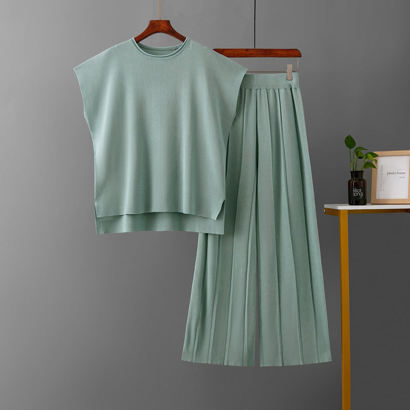 Ice Silk Sleeveless Top &amp; Wide Leg Pants Set