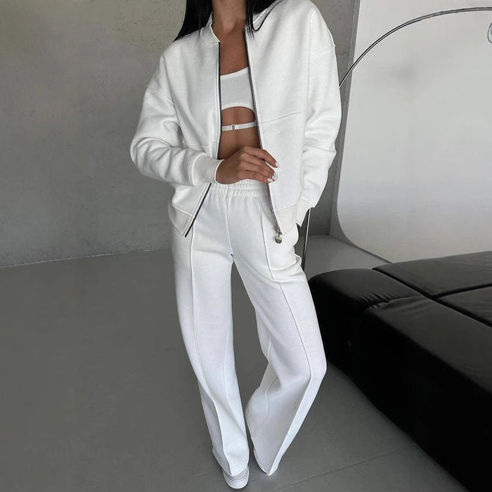 Autumn Casual Zipper Jacket &amp; Wide-Leg Pants Set