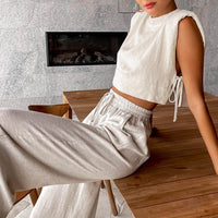 Padded Shoulder Sleeveless Top & Trousers Set