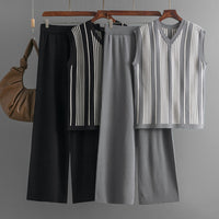 Striped V-Neck Knit Top and Pants Set
