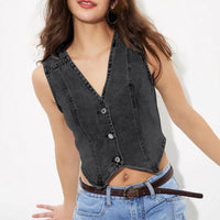 V-Neck Denim Button Vest Top