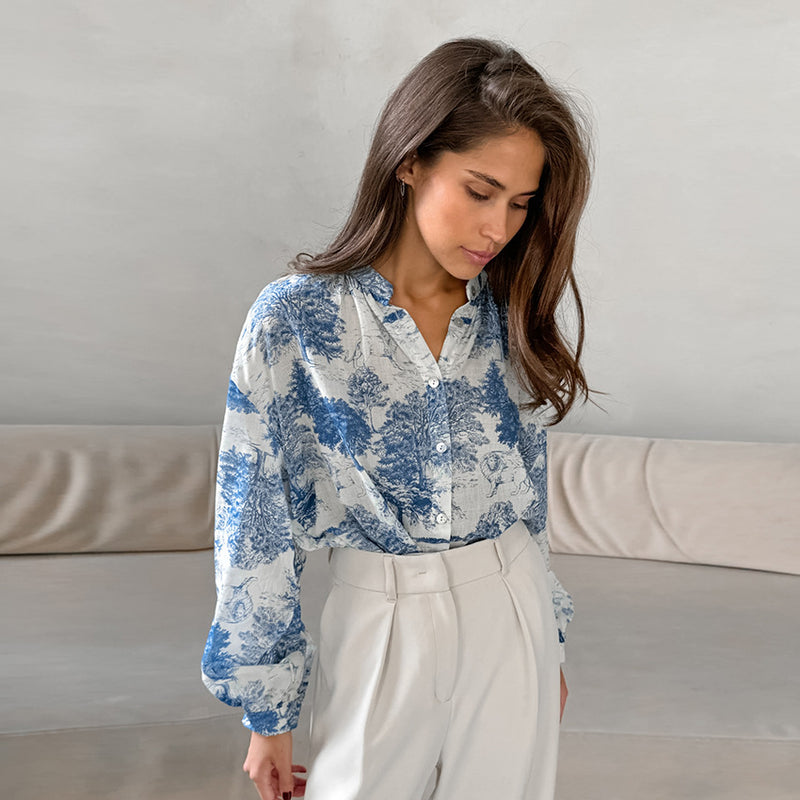 Autumn Stand Collar Long Sleeve Loose Shirt