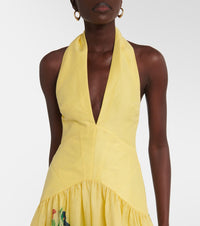 Printed Halter Backless Swing Maxi Dress