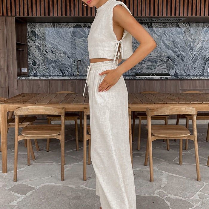 Padded Shoulder Sleeveless Top & Trousers Set