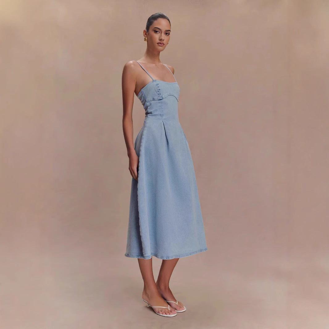 Denim Tube Top Long Dress