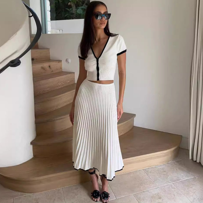 Cardigan and Pleated Skirt Set
