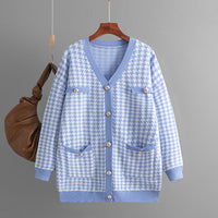 Houndstooth V-Neck Knitted Cardigan