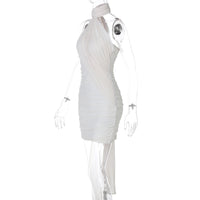 Mesh Stitching Ribbon Halter Hip Dress