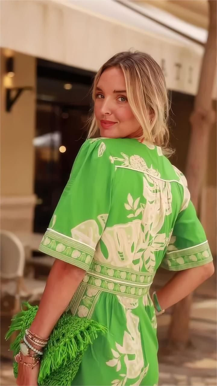 Printed V-Neck Short Sleeve Jumpsuit