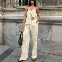 Spring Summer Casual Lace-Up V-Neck Outfit Set