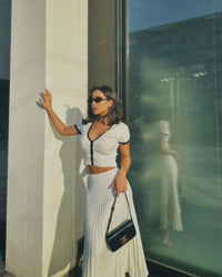 Cardigan and Pleated Skirt Set