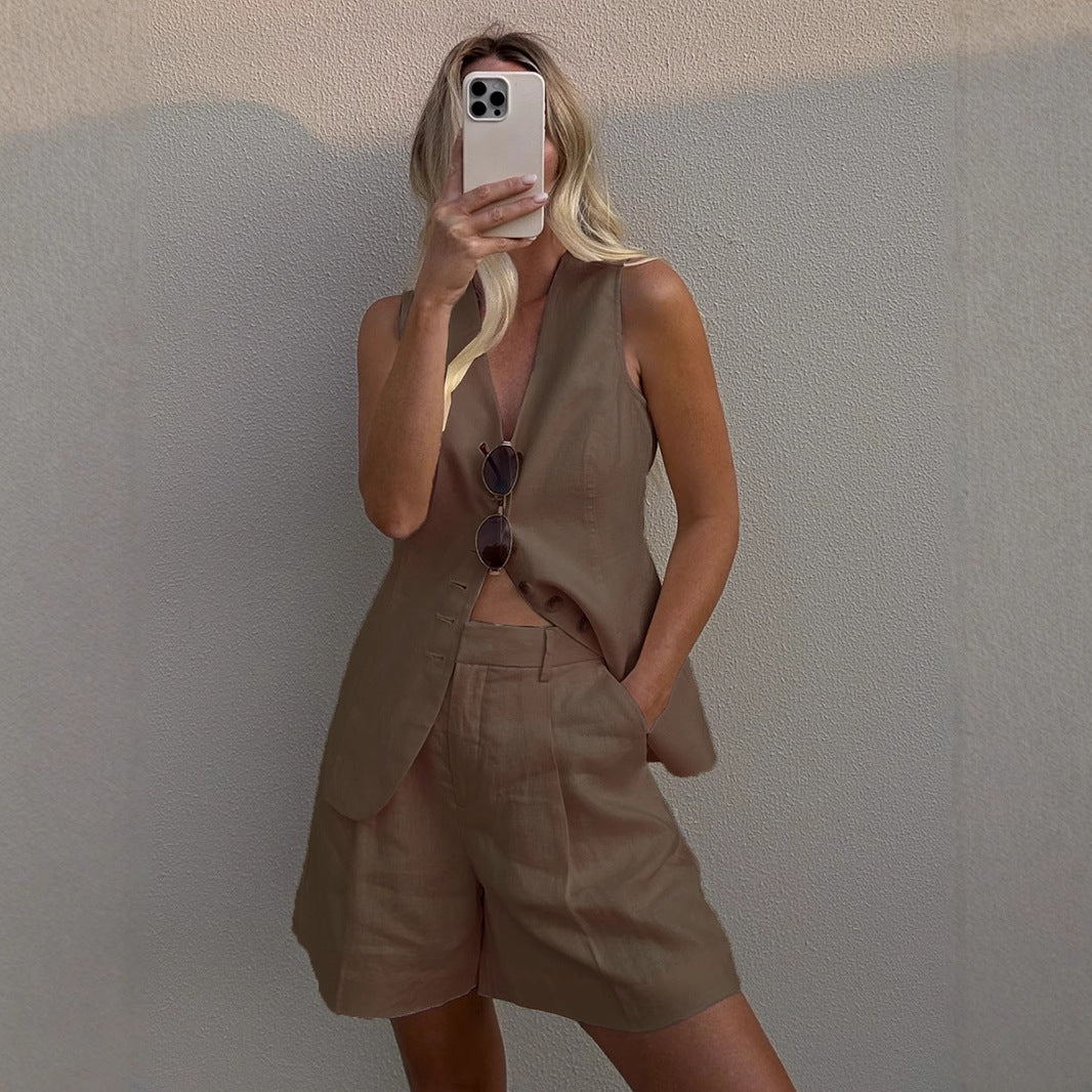 Cotton Linen Vest & Shorts Set