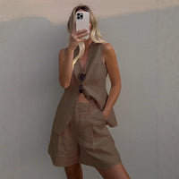 Cotton Linen Vest & Shorts Set