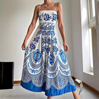 Ethnic Symmetrical Printed Suspender Dress